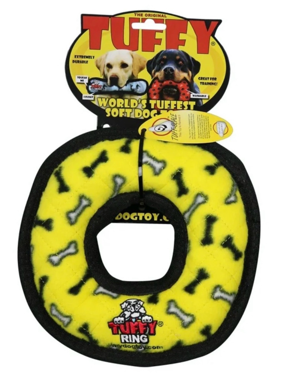 TUFFY Dog Toy Tuffest Soft SQUEAKY Dog Toy - The Original Tuffy Yellow Ring NEW!